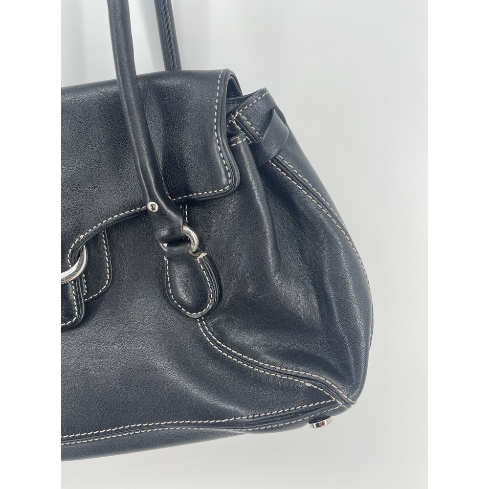 Cole Haan Black Leather Shoulder Bag Contrast Stitch Silver Hardware Women's - Picture 4 of 10